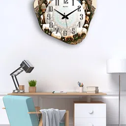 OLIVE TREE Beige & White Printed Wooden Geometric Vintage Wall Clock-56