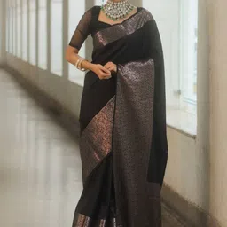 SWAMI STUDIO Woven Design Zari Pure Silk Banarasi Saree-picture-20