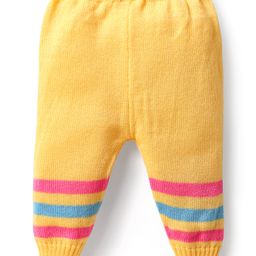 Babyhug Knitted Full Sleeves Striped Front Open Sweater Set with Booties & Cap - Yellow image 5