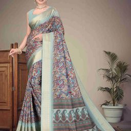 VELVINE Floral Block Print Saree-image-27