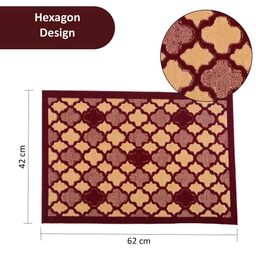 Aura Set Of 6 Brown & Maroon Hexagon-Designed Anti-Skid Doormat image 3