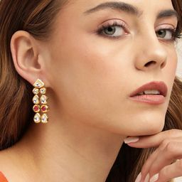 Anouk Gold Plated Kundan Studded Contemporary Drop Earrings-10