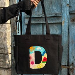 TSANTA Floral Printed D Letter Structured Pure Cotton Tote Bag-image-78