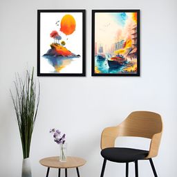 Giftii 2-Pcs White & Blue Wood Framed  Wall Art-7
