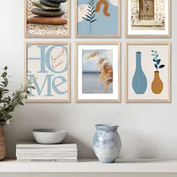 Kotart Brown & Blue 6 Pieces Abstract Printed Wooden Wall Art-23