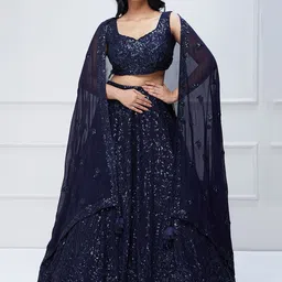 DIVASTRI Embellished Sequinned Semi-Stitched Lehenga & Unstitched Blouse With Dupatta-picture-2