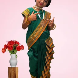 Mom and Me Kids-Girls Green Sarees-picture-36
