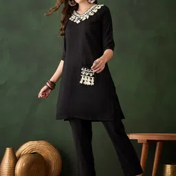Sangria Embroidered Straight Kurta Set-image-60