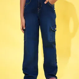 Purple Feather Girls Straight Fit High-Rise Stretchable Cargo Styles Jeans-picture-33