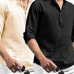 Edin Men Beige Straight Blended Kurtas-picture-37