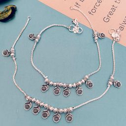 Sangria Set Of 2 Silver-Plated Beaded Anklets-image-98