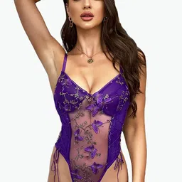 Xs and Os Women Embroidered Net Bodysuit-image-84