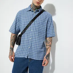 max Checked Spread Collar Cotton Shirt-image-14