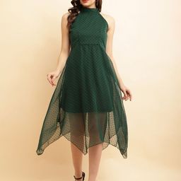 Mast & Harbour Women Self Design Choker Neck Fit & Flare Midi Dress-image-87