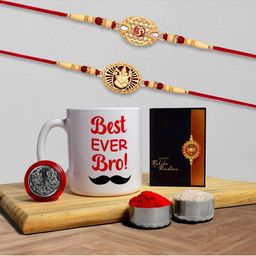 DeoDap Multi Set of 2 Rakhi Silver Coin Mug Greeting Card Rakhi Gift Set-image-23
