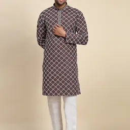 Pro-Ethic STYLE DEVELOPER Men Ethnic Motifs Printed Regular Sequinned Pure Cotton Kurta with Pyjamas image 1