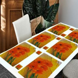 REVEXO 6Pc Yellow & Green Printed Rectangle Costers & Table Placemats-11