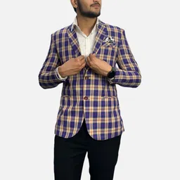 GARGIAN Master Cut Men Checked Double Vent Single Breasted Blazers-picture-30