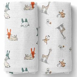 Mom's Home Cotton Muslin Swaddle Wrapper Animal Print Pack of 2 - White-image-80