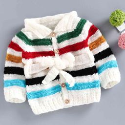 USHA ENTERPRISES Full Sleeves Striped Sweater - White-image-99
