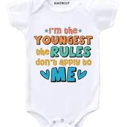 KNITROOT Youngest Rules Print Half Sleeves Onesie - White-picture-32
