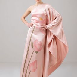 SOTBELLA Love EditWomen Printed One Shoulder Satin Maxi Kaftan Dress-image-51