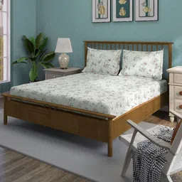 SWAYAM Green & White Printed King Bedsheet Bedsheet Sets - 2.74 m x 2.74 m-65
