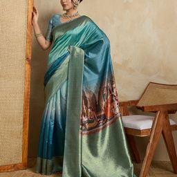 Durga Textile Kalamkari Printed Woven Design Border Zari Saree-picture-41