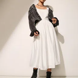 ONLY Women Solid White Square Neck Fit & Flare Midi Dress-image-39