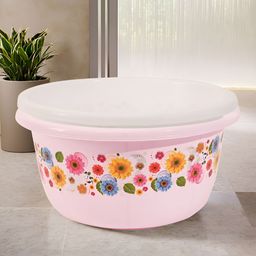 Aura White & Pink 2 piece Floral Plastic Bath Accessories Set-image-91