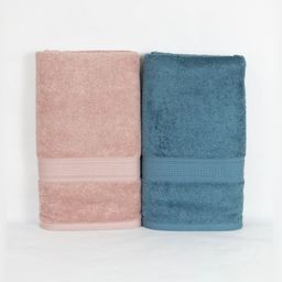 Aura Peach-Coloured & Blue 2 Cotton 500 GSM Bath Towel-11