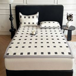 JC HOME White & Black Geometric 160 TC Single Bedsheet with 1 Pillow Covers-image-55