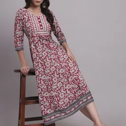 Jaipur Kurti Women Floral Embroidered A-Line Midi Dress-picture-13