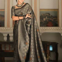 SHOPONBIT Poly silk Black Designer Saree-image-16