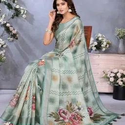 vj fashion Floral Zari Linen Blend Simmer Saree-image-81