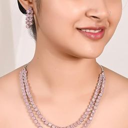 Gemron Jewel Gold-Plated Cubic Zirconia And American Diamond Studded Necklace and Earrings-image-53