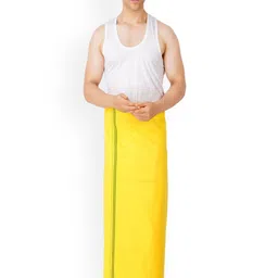 Ethazh Men Solid Dhotis With Matching Dark Border image 4