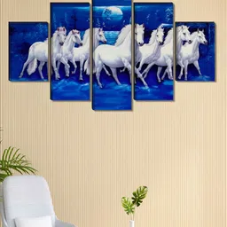 Myntra Elegant Homes Blue & White 5 Pcs Wood Seven Running Horse Birds & Animals Wall Art-image-62
