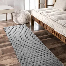 OBSESSIONS Grey Rectangular Antistatic Non Slip Bedside Floor Runner-7