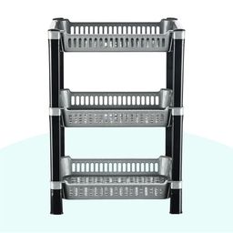Kuber Industries Silver Toned & Black 4 Pieces Multipurpose 3 Tier Racks For Storage image 2