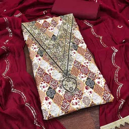 Blissta Ethnic Motifs Printed Unstitched Dress Material-image-2