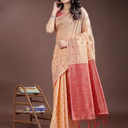 DIVASTRI Women Woven Design Linen Blend Saree-picture-11