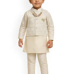 Qtsy Boys Embroidered Sequinned Mandarin Collar Kurta With Pyjamas-picture-10
