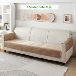 HOKIPO Sand Brown Solid 2 Seater Sofa Seat Mat With 2 Pc Armrest Cover-picture-6
