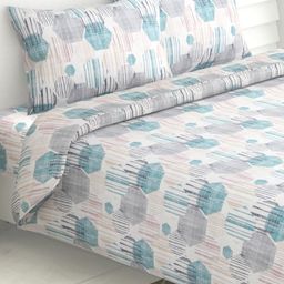 haus & kinder Modern Maze Blue Geometric Printed 186 TC Pure Cotton Queen Bedsheet Set-image-13