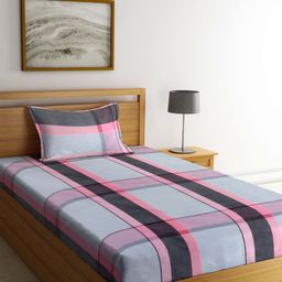 Myntra Elegant Homes Pink Checked 300 TC Single Bedsheet Set-2.20 m x 1.50 m-6
