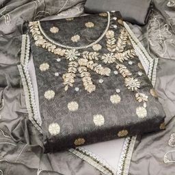 SAINOOR Floral Woven Design Gotta Patti Banarasi Semi-Stitched Dress Material-image-30