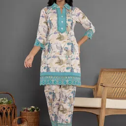 Yufta Pure Cotton Printed Tunic With Trouser Co-Ords-image-9