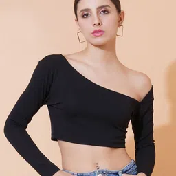 The Roadster Lifestyle Co Asymmetric Neck Fitted Crop Top-picture-40