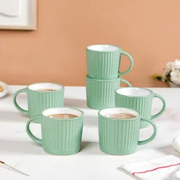 Nestasia Green 6 Pieces Crafted Ceramics Textured Ceramic Glossy Mugs 300 ml-26